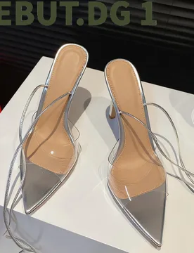 Upgraded Peep Toe Pointed High Heels PVC Straps Sandals Breathable Lambskin Lining Multiple Heel Heights - Aliexpress - FashionsVida