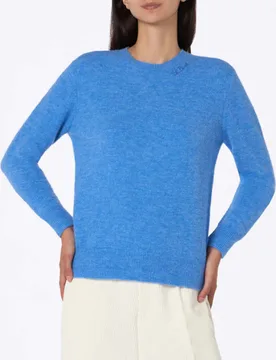 Maglia blu denim di alpaca e lana con scritta logo ricamata tono su tono - MC2 SAINT BARTH - FashionsVida