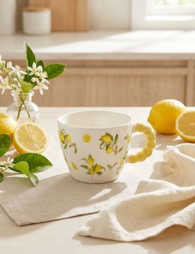 Tazza in ceramica con motivo di limoni - giallo