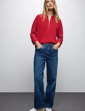 Silk-Look Shirt mit Zipper female Rot