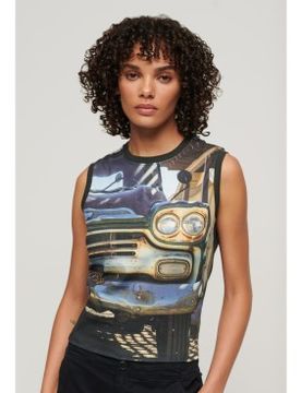 Para mujer. W6011959A Camiseta de tirantes con subestampado (XS), Casual, Algodón, Sin mangas / Tirantes