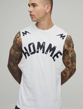 Herren Weißes Regular Herren Grafik Tanktop White Größe Small