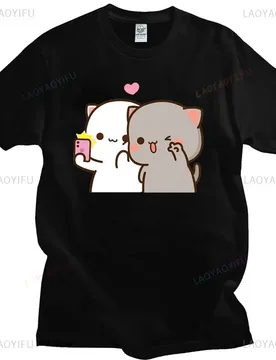 Peach Cat Goma and Mochi Selfie T-shirt Summer Cotton Short-sleev Tees Cute Print Tee-shirt Harajuku Funny Couple Tops Clothing - Aliexpress - FashionsVida
