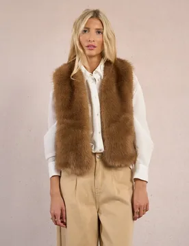 Chaleco de mujer corto en tejido peluche - Molly Bracken - FashionsVida