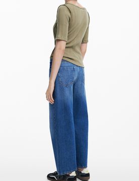 Camiseta escote fruncido, Algodon, Verde, XS