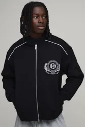 Herren Kastenförmig Geschnittene Motorrad-Jacke Mit Bikerkragen Und Farbblockdesign Aus Jersey Black Größe Medium