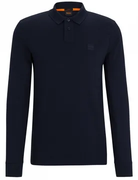 Passerby Mens Long Sleeve Stretch-Cotton Polo Shirt With Logo Patch Nos - Dark Blue - Size 2xl - Boss Orange - FashionsVida
