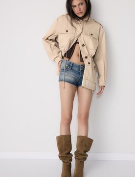 Baumwoll-Parka mit Taschen Steingrau S