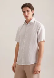 Regular Leinenhemd Gestreift Beige 39