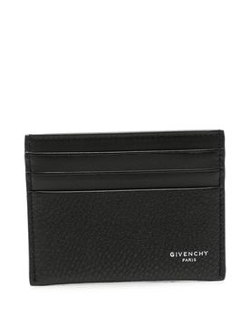 Grained Leather Card Holder with Laminated Logo Print