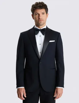 Tailored Fit Wool Rich Stretch Tuxedo Jacket Black male - MOSS - FashionsVida