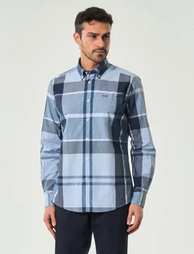 Camicia Harris tailored-fit button down in fantasia tartan check indaco e azzurra - Barbour - FashionsVida