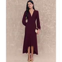 Vestido largo con falda asimétrica y doble volante