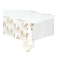 Weiße und goldene Tischdecke mit Tannenbäumen 140 x 240 cm Polyester
