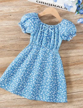 Vestido de princesa fresco con estampado floral pequeño estilo pastoral de verano para niñas jóvenes para salir - Shein - FashionsVida
