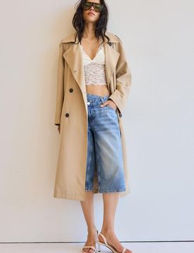 Langer, fließender Trenchcoat Steingrau S