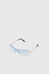 Men's Rimless Tinted Metal Frame Sunglasses Blue Blue One Size
