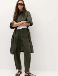 Lyocell Rich Utility Barrel Leg Trousers Khaki female