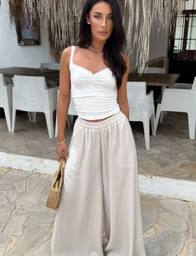 Stone High Waist Palazzo Trousers - Stone - Size: 16 - AX Paris - FashionsVida