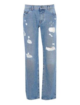 Jeans effetto consumato con ricamo Dg
