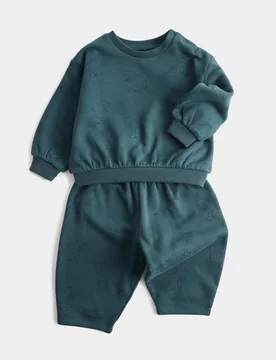 Piece Dino Sweat Outfit (0-5 Yrs) Blue Mix male - M&S - FashionsVida