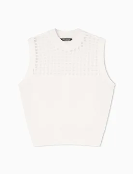 Maglia senza maniche Exchange avorio in cotone con inserto a rete sul petto - Armani - FashionsVida