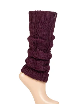 Pair Dark Heather Chunky Cable Knit Leg Warmers Ladies One Size - - Purple - Size: One Size - ELLE - FashionsVida