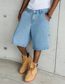 Pantalones cortos de mezclilla azul de estilo casual de calle con múltiples bolsillos para hombres - Shein - FashionsVida