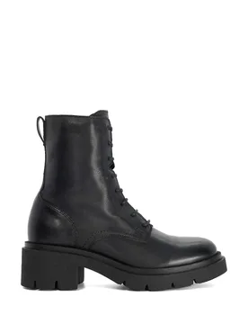 Leather Lace Up Block Heel Ankle Boots Black female - Dune london - FashionsVida