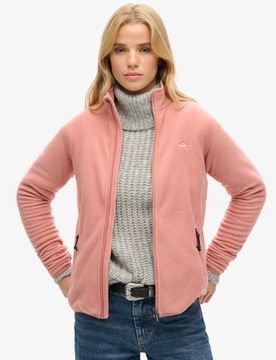 Superdry Damen Polar Fleecejacke mit Durchgehendem Reißverschluss Pink - Größe: 40