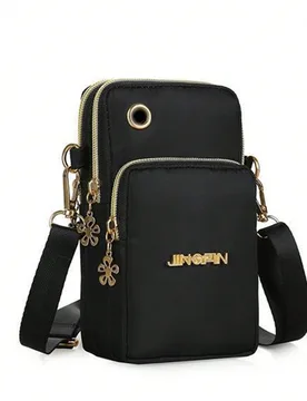Bolso para teléfono con detalle de letra, bolso bandolera de moda para mujer con cierre de cremallera, bolso de nailon versátil para almacenamiento - Shein - FashionsVida