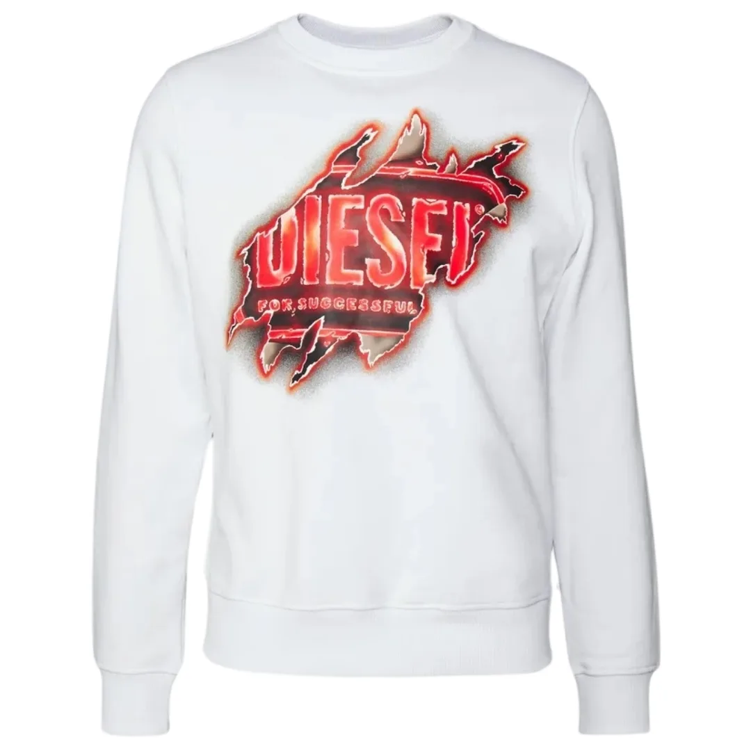 Mens Peel Effect Logo White Sweatshirt - Size X-Large - Diesel - FashionsVida
