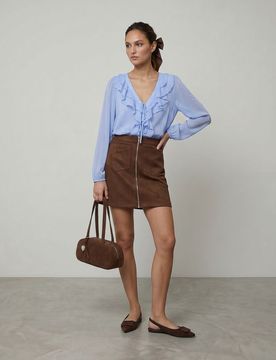 Minigonna in similcamoscio con zip - marrone