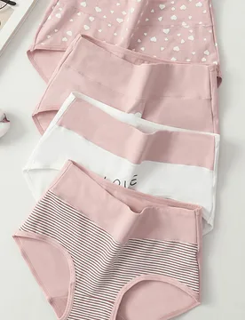 Piezas/paquete Bragas tipo hipster de algodón transpirable y elástico de cintura alta con diseño de corazón rosa para mujeres - Shein - FashionsVida