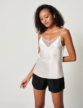 Canotta Pizzo Seta 2 in 1 Bianca Naturale S - Elegante e Versatile in Seta 100%