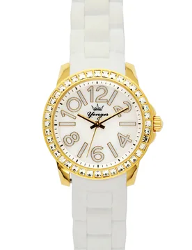 Womens And Bresson: Yellow Gold Bezel With White Dial Watch Rubber - One Size - Yonger & Bresson - FashionsVida