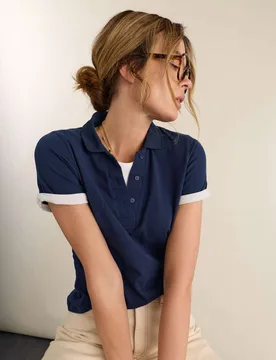 Jersey Knitted Polo Top Blue female - Baukjen - FashionsVida