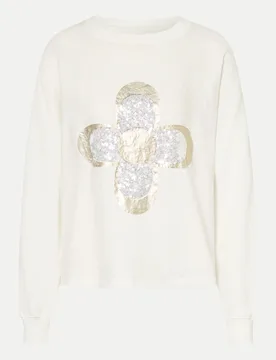 Sweatshirt mit Leinenpatch Weiß XL - Grace - FashionsVida