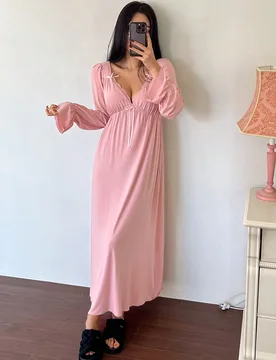 Camisón de pijama con decoración de lazo y volantes en la cintura, para otoño e invierno - Shein - FashionsVida