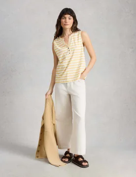 Pure Cotton Striped Notch Neck Vest Top Yellow female - White stuff - FashionsVida