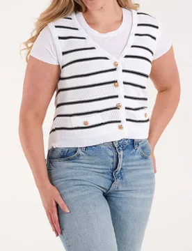 Women's Ivory Sleeveless Slip On V-neck Cardigan Sweater Size: Large - Ivory - Size: L - Blue Vanilla - FashionsVida