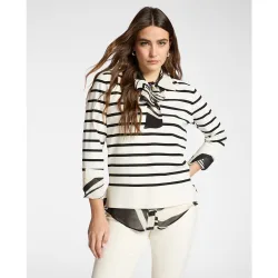 Camiseta de mujer de rayas mezcla de viscosa ajuste regular con longitud media