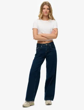 Superdry Damen Kultige Baggy Jeans mit Mittlerer Leibhöhe Dunkelblau - Größe: 26/32 - 64.99 - FashionsVida