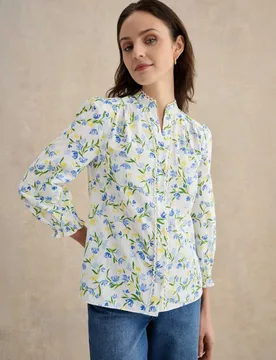 Pure Cotton Floral V-Neck Blouse White Mix female - Hobbs - FashionsVida