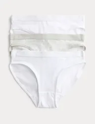 Pack Cotton with Stretch Bikini Knickers (6-16 Yrs) White Mix female