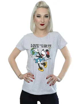 Women's Mickey Mouse Love The Earth Cotton T-Shirt in Grey Size: 2XL - Grey - Size: 2XL - Disney - FashionsVida