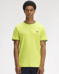 Mens T-Shirt In Lime Green Cotton - Size Medium