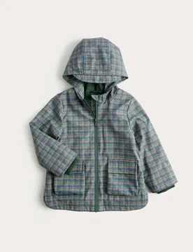 Lightweight Hooded Checked Fisherman Jacket (2-8 Yrs) Petrol Green male - M&S - FashionsVida