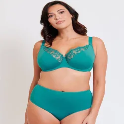 Women's Swirl Balcony Bra Embroidered Underwired Lingerie in Teal Size: 36JJ - Teal - Size: 36JJ