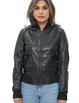 Women's MA-1 Leather Bomber Jacket-Abbotsford in Tan Size: 16 - Tan - Size: 16 - Infinity Leather - FashionsVida
